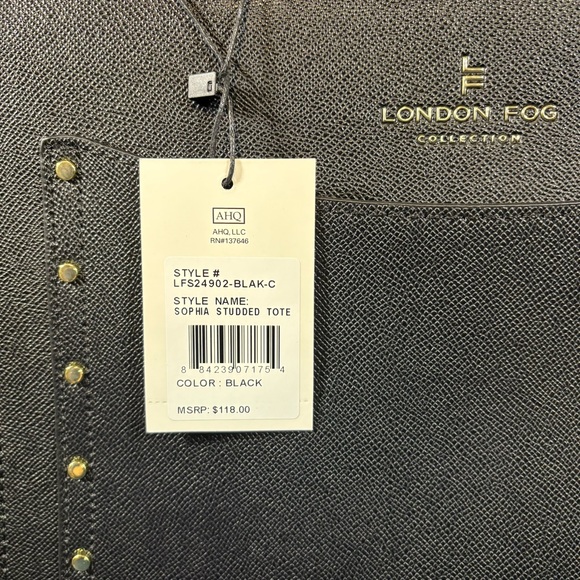 London Fog - Sophia Studded Tote - 100 Anniversary - Black NWT‎ - Picture 6 of 6